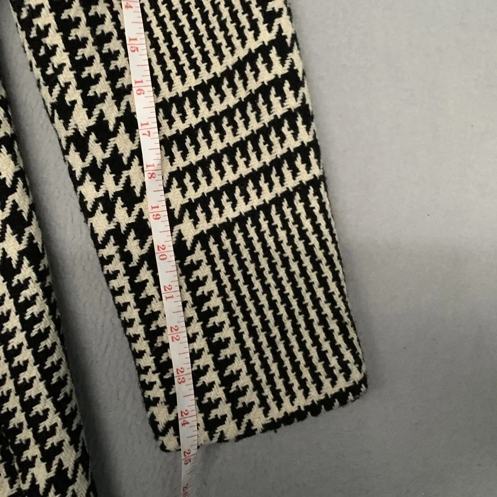 VTG Harve Benard Black White Houndstooth Coat Fringe Front Wool Holiday Money 14 - Picture 6 of 13